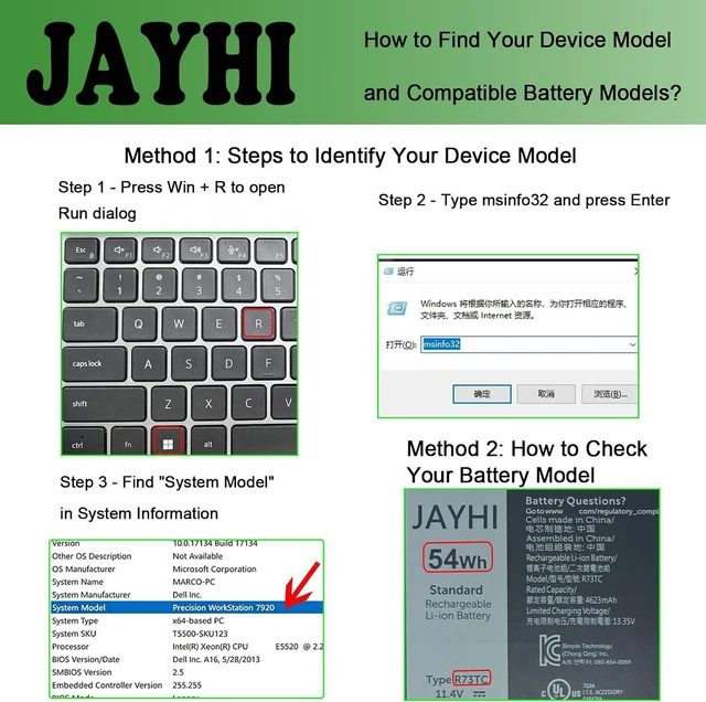 Alt view image 2 of 7 - JAYHI R73TC 54Wh 4623mAh Laptop Battery GRWKG GTG7N V042N 11.4V