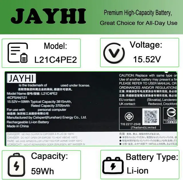 Alt view image 3 of 6 - JAYHI L21C4PE2 59Wh 3815mAh Laptop Battery L21M4PE2 L21D4PE1 15.52V