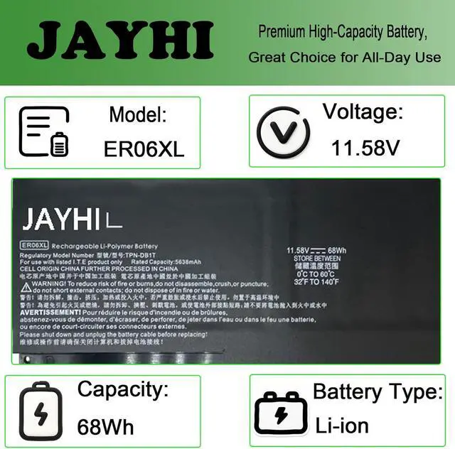 Alt view image 3 of 7 - JAYHI ER06XL 68Wh Laptop Battery N59788-005 TPN-DB1T N59734-271 11.58V