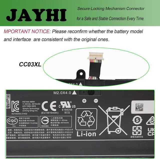 Alt view image 4 of 6 - JAYHI CC03XL 56Wh Laptop Battery HSTNN-IB9W L77622-171 HSTNN-UB8W 11.55V
