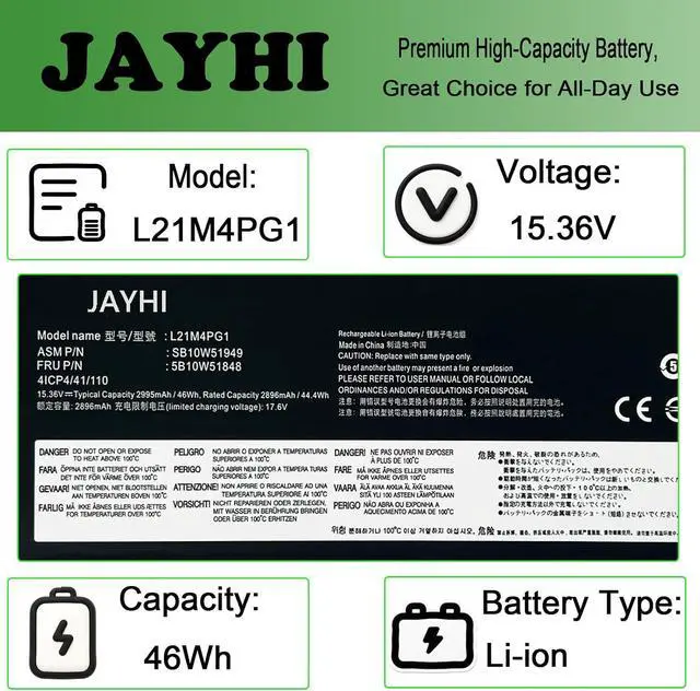 Alt view image 3 of 7 - JAYHI L21M4PG1 46Wh Laptop Battery Compatible L21C4PG1 L21D4PG1 L21L4PG1