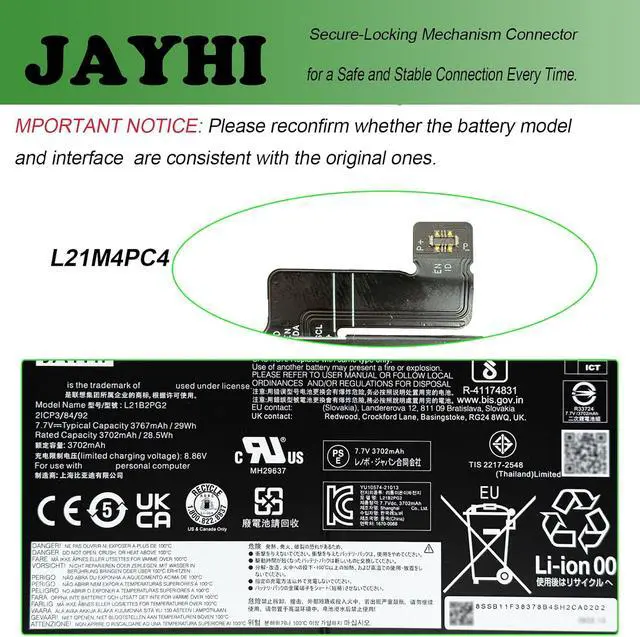 Alt view image 4 of 5 - JAYHI L21B2PG2 29Wh Laptop Battery SB11F38378 5B11F38376 2ICP3/84/92 7.7V