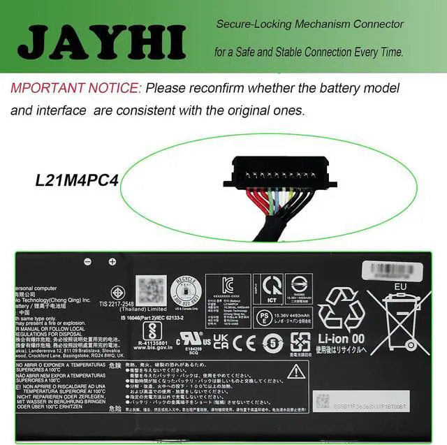 Alt view image 4 of 6 - JAYHI L21M4PC4 71Wh 4623mAh Laptop Battery L21L4PC1 15.36V 4-Cell
