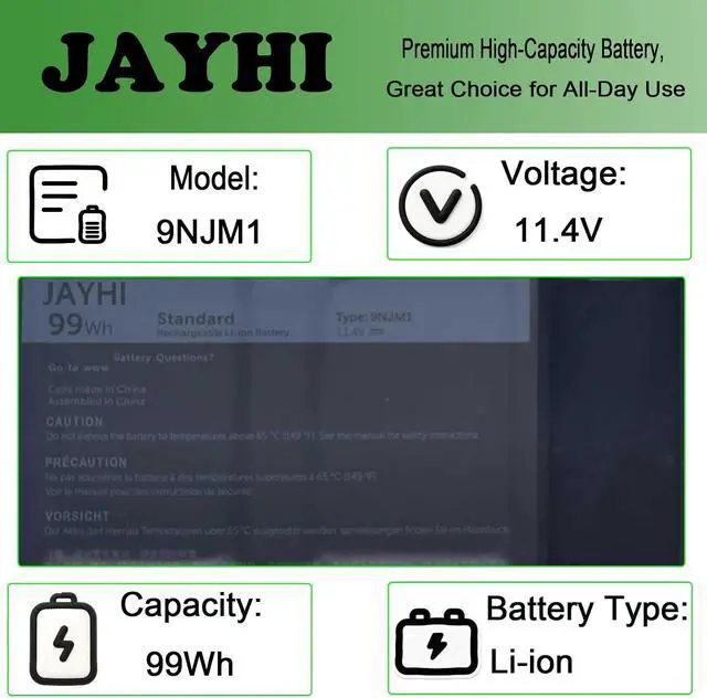 Alt view image 3 of 5 - JAYHI 9NJM1 99Wh Laptop Battery 01D82 HF250 0546FF 44T2R MG2YH 0MG2YH 11.4V