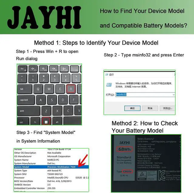 Alt view image 2 of 7 - JAYHI C903V 68Wh 5667mAh Laptop Battery PKWVM 17C06 068N03 11.4V 6-Cell