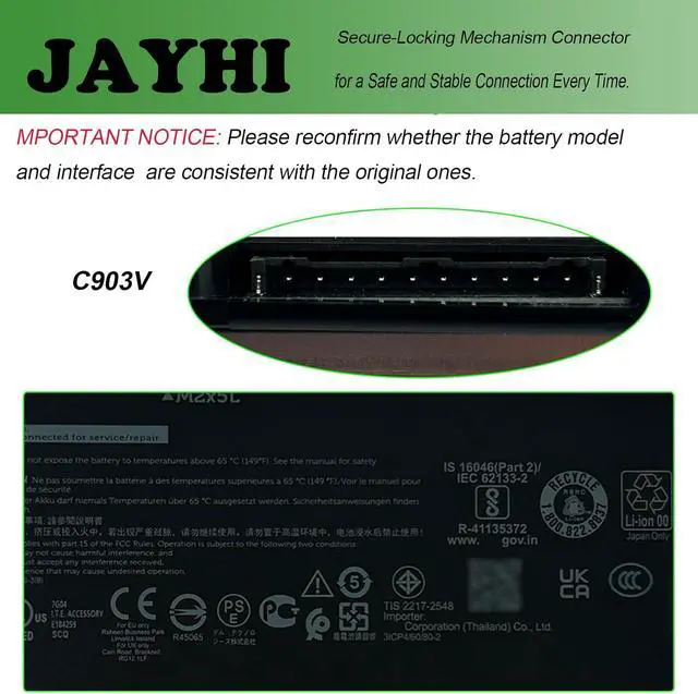 Alt view image 4 of 7 - JAYHI C903V 68Wh 5667mAh Laptop Battery PKWVM 17C06 068N03 11.4V 6-Cell