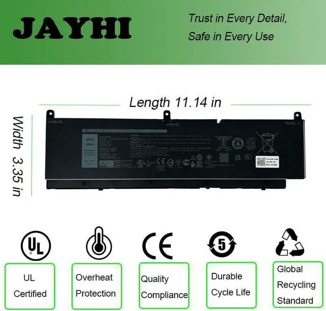 Alt view image 5 of 7 - JAYHI C903V 68Wh 5667mAh Laptop Battery PKWVM 17C06 068N03 11.4V 6-Cell