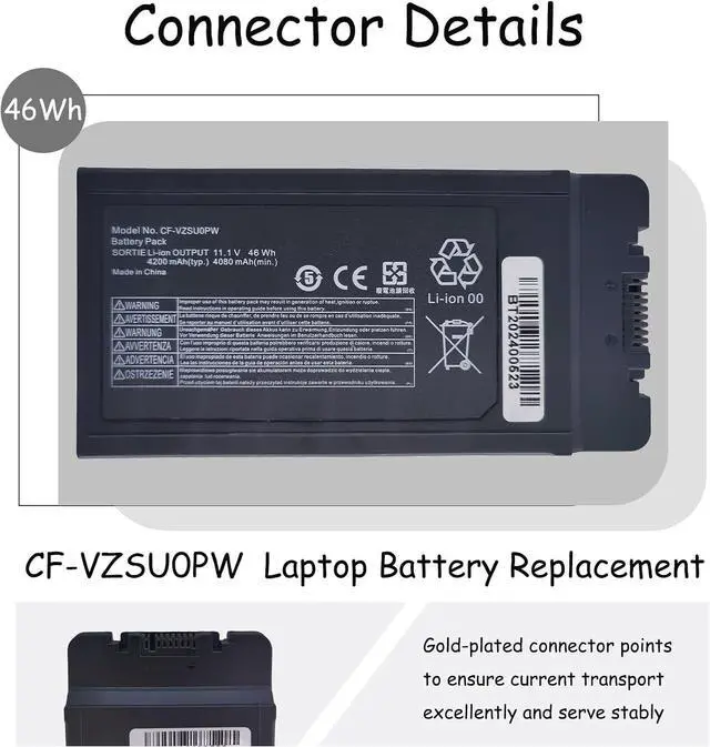 Alt view image 2 of 7 - 11.1V 4080mAh 46Wh Replacement Battery for Toughbook CF-54