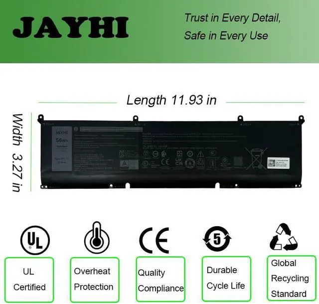 Alt view image 5 of 7 - JAYHI 8FCTC 56Wh 4650mAh Laptop Battery 69KF2 70N2F 11.4V 3-Cells