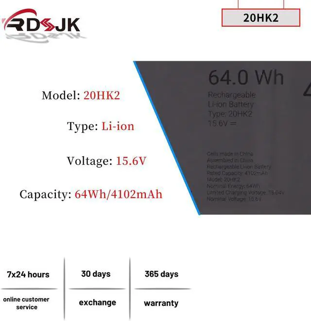 Alt view image 2 of 7 - 20HK2 0TGPX P63GC Laptop Battery for Dell Pro Max 16 MC16250 MC16255 Series 0P63GC 15.6V 64Wh 4102mAh