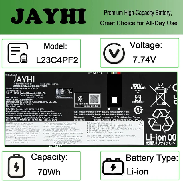Alt view image 2 of 5 - JAYHI L23C4PF2 70Wh 9050mAh Laptop Battery SB11N42052 L23M4PF2 7.74V 4-Cell
