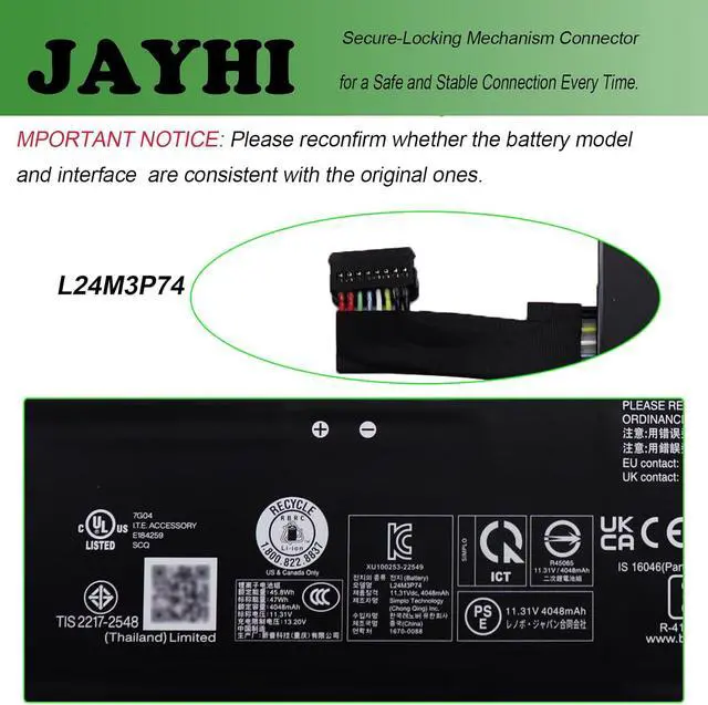 Alt view image 4 of 6 - JAYHI L24M3P74 47Wh 4156mAh Laptop Battery L24D3P77 L24C3P73 11.31V 3-Cell