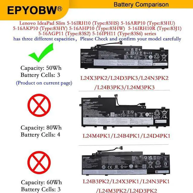 Alt view image 3 of 7 - L24N3PK2 Laptop Battery 50Wh 4422mAh 11.31V L24D3PK3 L24N3PK2