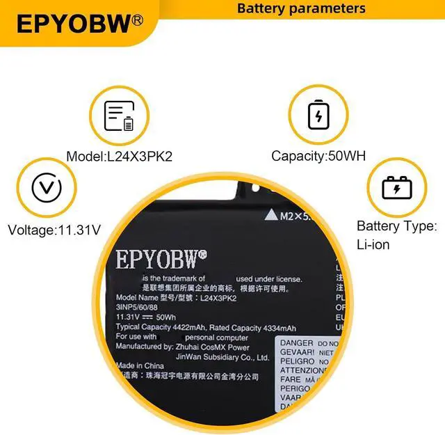 Alt view image 4 of 7 - L24N3PK2 Laptop Battery 50Wh 4422mAh 11.31V L24D3PK3 L24N3PK2