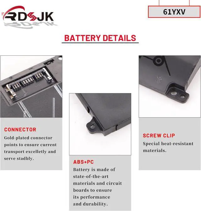Alt view image 5 of 7 - 61YXV PMT8K Laptop Battery for Dell Alienware 16 Aurora AC16250 16X Aurora AC16251 Alienware 16 Area-51 AA16250 18inch Area-51 AA18250 Series PJ7JP 0HDVM K0RGY 6CK5K M23NC NFH1G W1M2J YG2W6 11.7V 96Wh