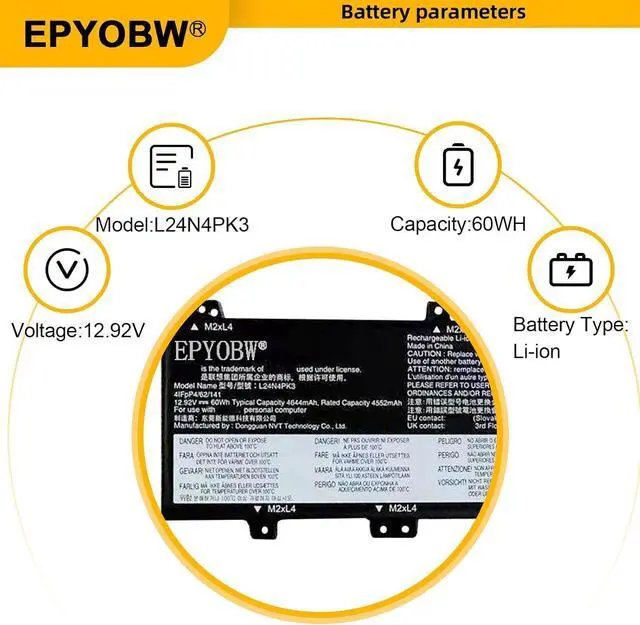 Alt view image 4 of 6 - L24N4PK3 Laptop Battery 60Wh L24B4PK4 L24M4PK6 SB11Q02048 5B11Q02042