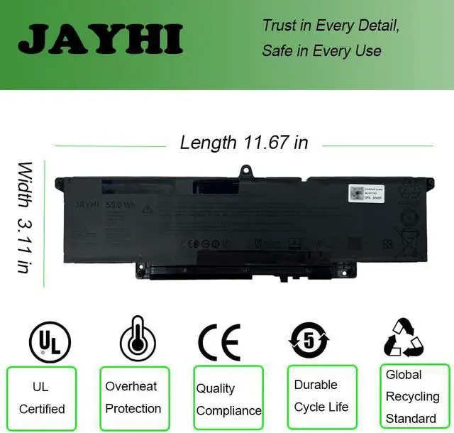 Alt view image 5 of 7 - JAYHI VMV83 55Wh 4700mAh Laptop Battery R2NVN M9HTK 60GY0 11.7V