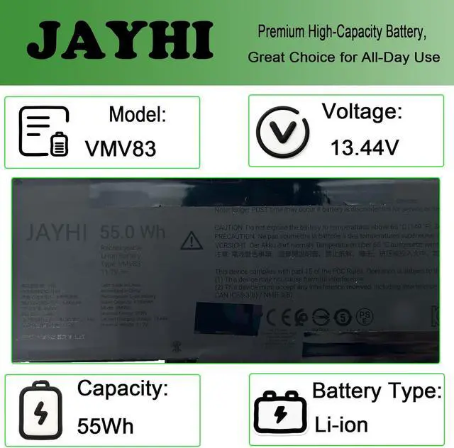Alt view image 3 of 7 - JAYHI VMV83 55Wh 4700mAh Laptop Battery R2NVN M9HTK 60GY0 11.7V