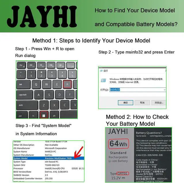 Alt view image 2 of 6 - JAYHI GRT01 64Wh Laptop Battery 00P3TJ 0P3TJ 0R05P0 R05P0 05RGW 15.2V
