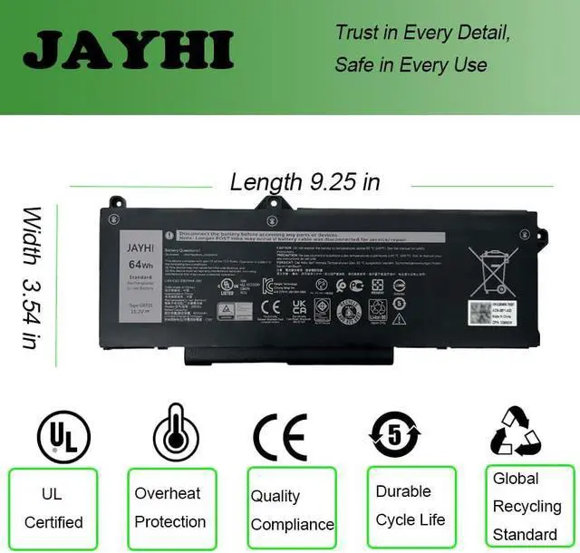 Alt view image 5 of 6 - JAYHI GRT01 64Wh Laptop Battery 00P3TJ 0P3TJ 0R05P0 R05P0 05RGW 15.2V