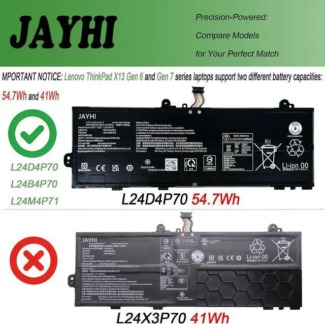 Alt view image 2 of 7 - JAYHI L24D4P70 54.7Wh 3510mAh Laptop Battery 5B11M90122 L24B4P70 15.6V