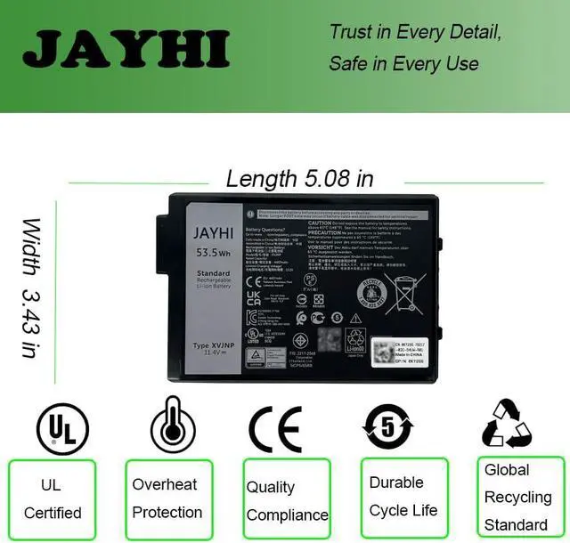 Alt view image 5 of 7 - JAYHI XVJNP 53.5Wh Laptop Battery 6JRCP 06JRCP M0TN3 0M0TN3 KD1CT 451-BCWQ