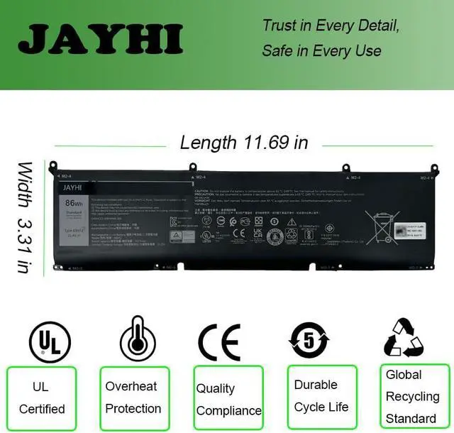 Alt view image 5 of 7 - JAYHI 69KF2 86Wh 7167mAh Laptop Battery 8FCTC 70N2F 11.4V 6-Cells