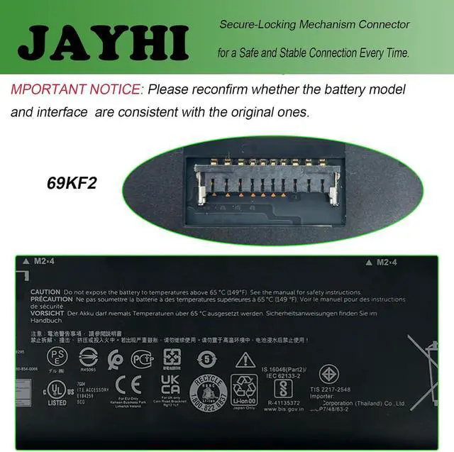 Alt view image 4 of 7 - JAYHI 69KF2 86Wh 7167mAh Laptop Battery 8FCTC 70N2F 11.4V 6-Cells