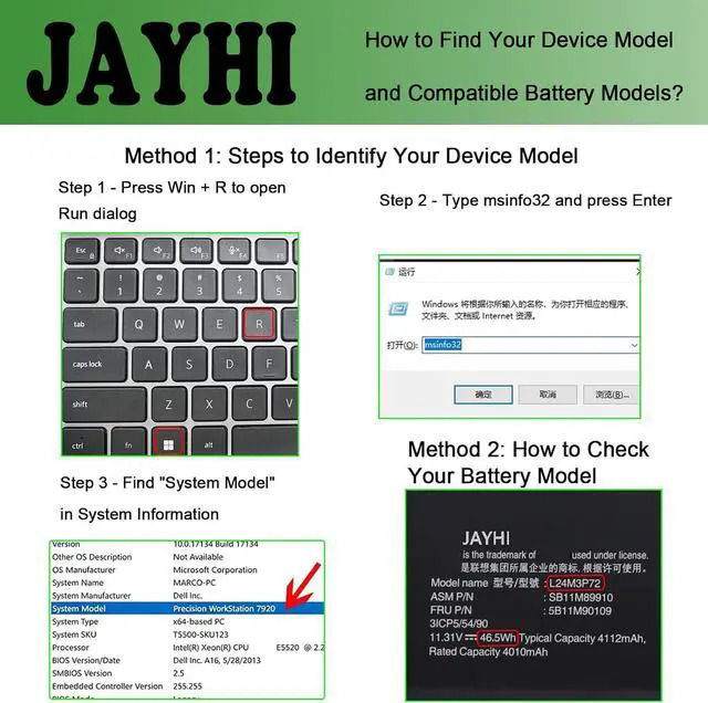 Alt view image 2 of 5 - JAYHI L24M3P72 46.5Wh 4112mAh Laptop Battery L24B3P72 L24D3P74 11.31V