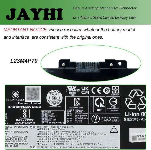 Alt view image 5 of 7 - JAYHI L23M4P70 L23M4P70 52.5Wh Laptop Battery SB11H56311 L23C4P71 15.48V