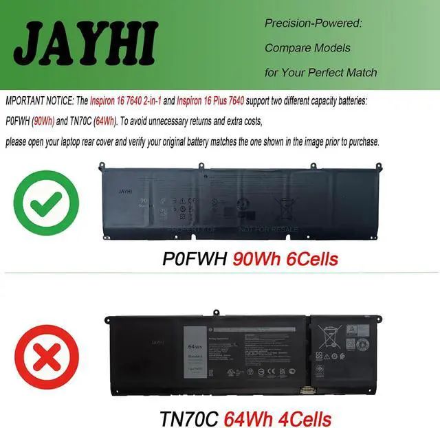 Alt view image 2 of 7 - JAYHI P0FWH P0FWH 90Wh 7692mAh Laptop Battery POFWH 11.7V 6-Cell