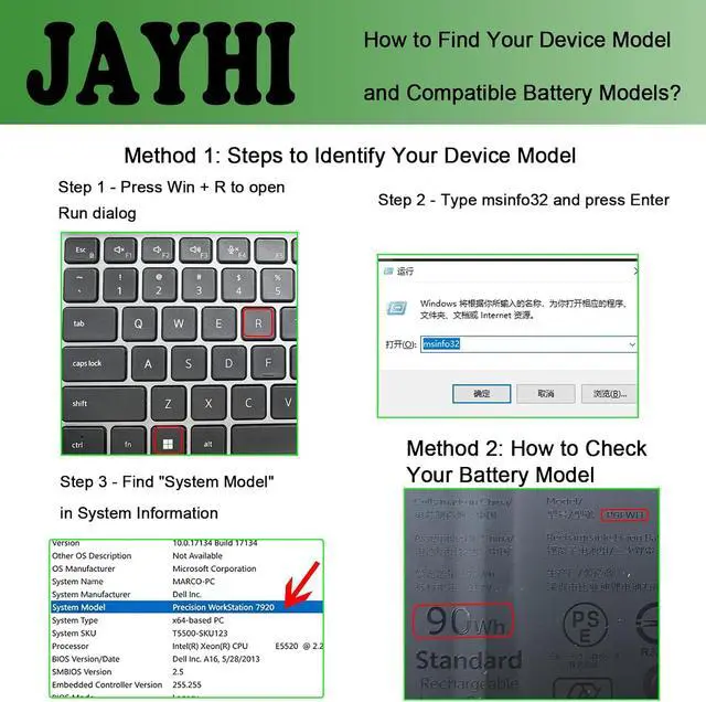 Alt view image 3 of 7 - JAYHI P0FWH P0FWH 90Wh 7692mAh Laptop Battery POFWH 11.7V 6-Cell