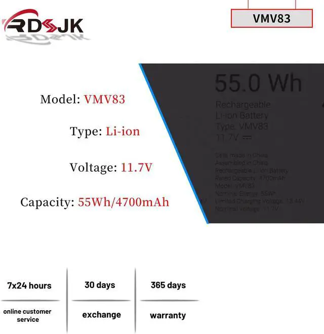 Alt view image 2 of 7 - 55Wh VMV83 W8YWH Laptop Battery for Dell Pro 13 Plus PB13250 / 14 Plus PB14250 PB14255 PC14250 / 16 Plus PB16250 PB16255 PC16250 Series 0R2NVN R2NVN 0M9HTK M9HTK 60GY0 060GY0 0RF5VP RF5VP 0Y31V7 Y31V7