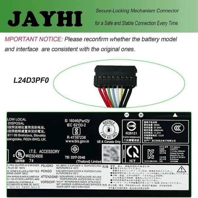 Alt view image 4 of 7 - JAYHI L24D3PF0 57.5Wh 5085mAh Laptop Battery L24B3PF0 L24M3PF0 11.31V