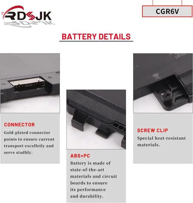 Alt view image 5 of 7 - 45Wh CGR6V 55JWC Laptop Battery for Dell Pro 16 Plus PB16250 PB16255 PC16250 / Pro 14 Plus PB14250 PB14255 PC14250 / Pro 13 Plus PB13250 Series 01W6F 2CVPR 01W31D 1W31D 4FC3J X95KV 0M9HTK 0RF5VP VMV83