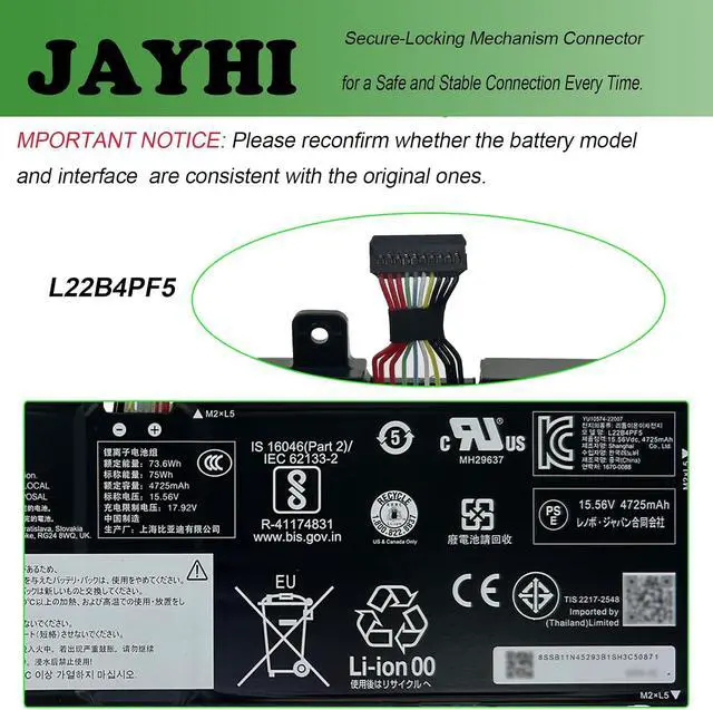 Alt view image 4 of 7 - JAYHI L22B4PF5 75Wh 4822mAh Laptop Battery SB11N45293 5B11N45301 15.56V