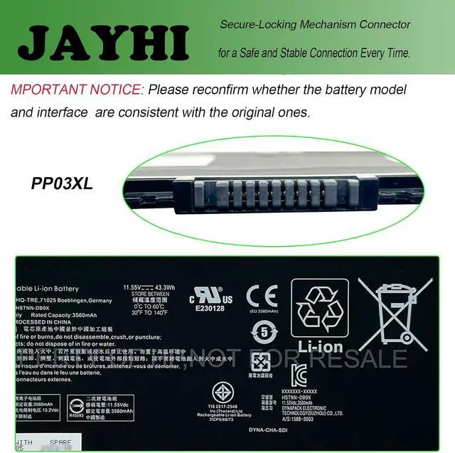 Alt view image 4 of 7 - JAYHI PP03XL 43.3Wh 3560mAh Laptop Battery HSTNN-DB9X PVO3XL HSTNN-LB8S