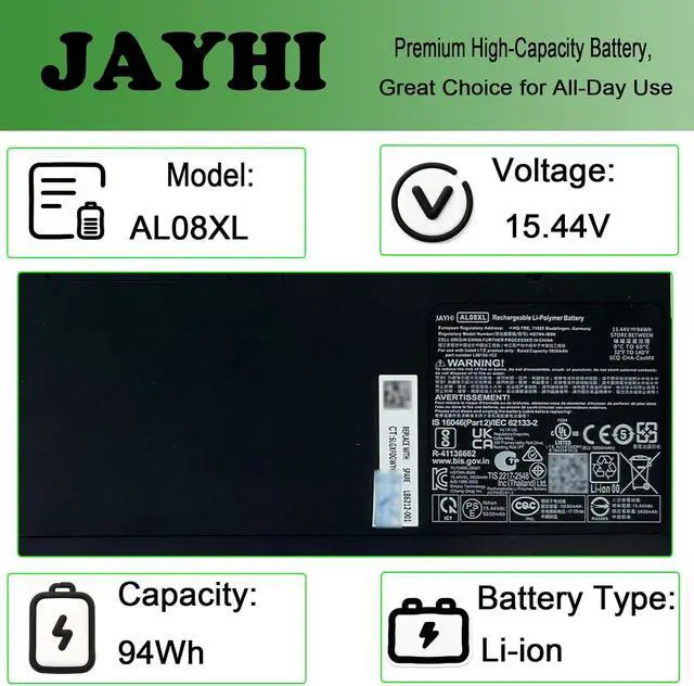 Alt view image 3 of 7 - JAYHI AL08XL 94Wh Laptop Battery AL08094XL L86212-001 L86155-1C1 15.44V