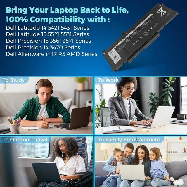 Alt view image 7 of 7 - GRT01 Battery Replacement for Dell Latitude 5421 5431 5521 5531 Precision 3470 3561 3571 3581 3591 Mobile Workstation Alienware m17 R5 AMD Gaming 00P3TJ 0P3TJ 0R05P0 05RGW 64Wh 15.2V