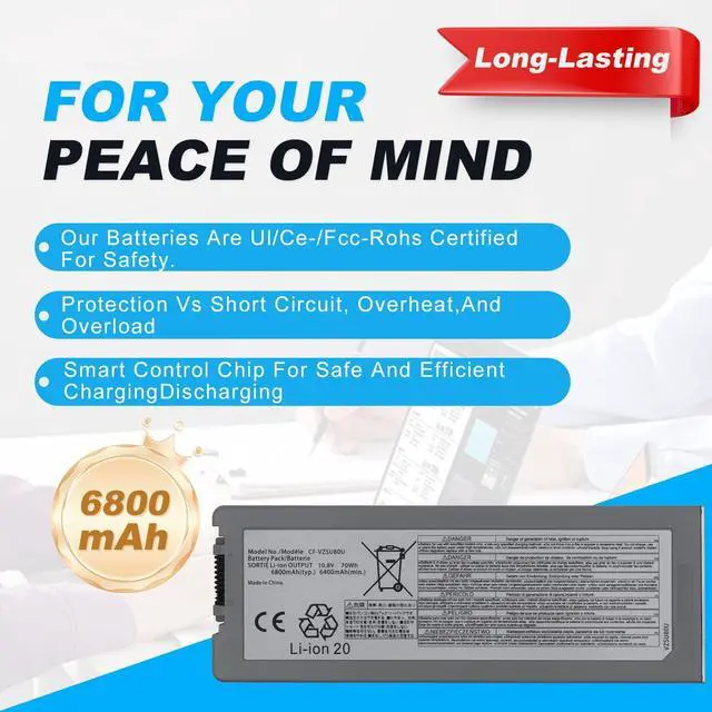 Alt view image 4 of 7 - CF-C2 CF-VZSU80U Laptop Battery Compatible with P-anas Toughbook CF-C2 CF-C2AECCHCE Tablet PC CFC2 Notebook PGYK5 CF-VZSU82U CF-VZSU83U VZSU80U Toughbook 10.8V 70Wh 6800mAh 6Cell