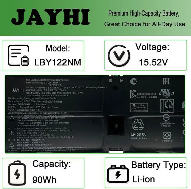 Alt view image 3 of 7 - JAYHI LBY122NM 90Wh 5800mAh Laptop Battery 15.52V