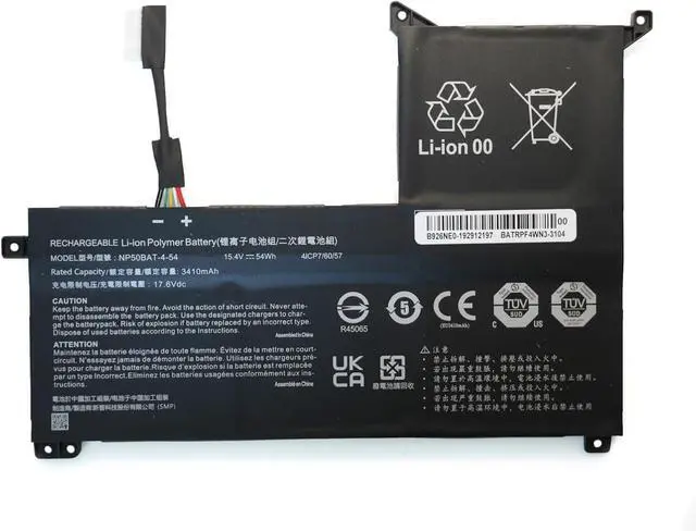 Main image of NP50BAT-4-54 6-87-NPSKS-53G00 6-87-NP5KS-51B00 Laptop Battery Replacement for Clevo NP70 X17 AT22, Colorful X15 AT X15 XS22, Schenker XMG Focus 16, GIGABYTE G5 GE KE KF G7 KE Series(15.4V 54Wh)