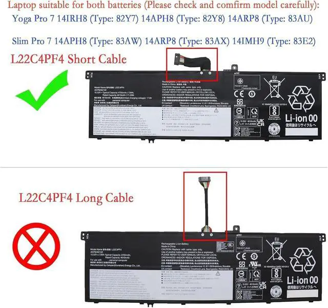 Alt view image 6 of 6 - L22M4PF4 L22C4PF4 L22D4PF4 SB11K24759 SB11K24758 SB11N45331 SB11N45322 Laptop Battery Compatible with Lenovo Yoga Pro 7 14IRH8 14APH8 14ARP8 14IMH9 14AHP9 Slim Pro 7 14APH8 14ARP8 Series(15.52V 73Wh)