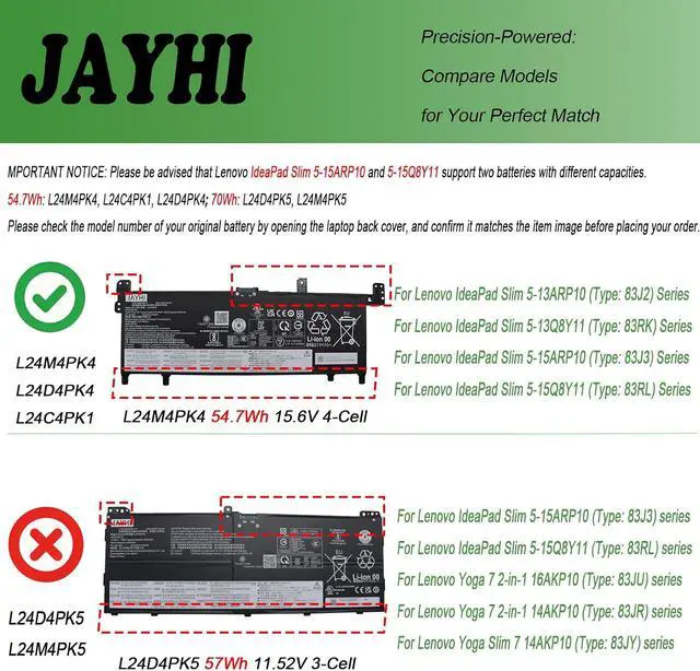Alt view image 2 of 6 - JAYHI L24M4PK4 54.7Wh 3510mAhLaptop Battery L24D4PK4 L24C4PK1 15.6V