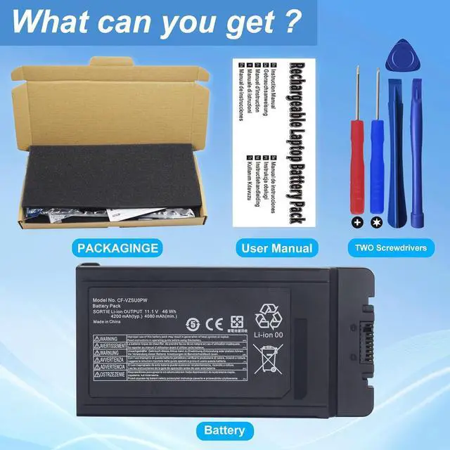 Alt view image 6 of 7 - CF-VZSU0PW CF-VZSU0PR Laptop Battery Replacement for PANASONIC TOUGHBOOK CF54 CF-54 Mk1 Series 54 Gloved Multi Touch, 54 Lite, 54 Performance, 54 Prime 46Wh 4200mAh Notebook Batteria