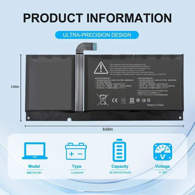 Alt view image 3 of 7 - 96BTA015H 96BTA016H Laptop Battery Replacement for Microsoft Surface Pro 8 Type 1982 Type 1983 Series Tablet PC 13.0 Core i5-1145G7 Ultra-Thin Detachable 2-in-1 Business Touchscreen DYNC01 Battery New