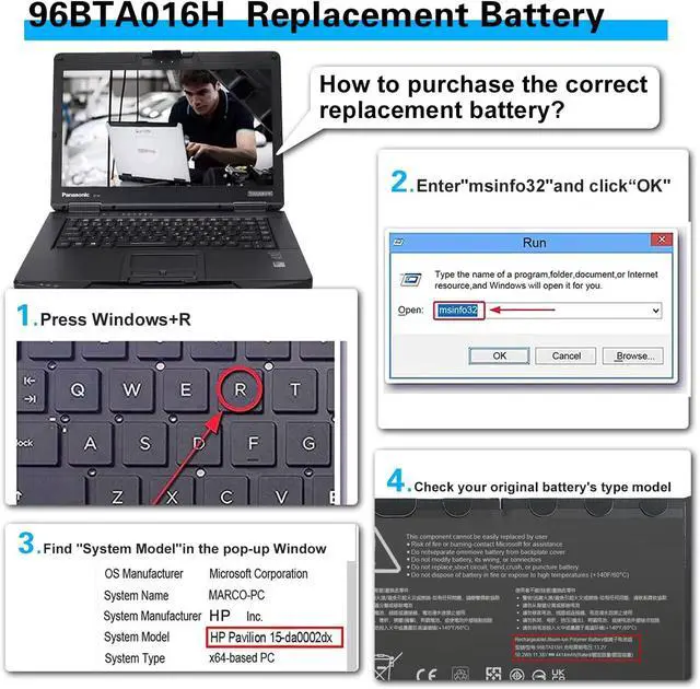 Alt view image 6 of 7 - 96BTA015H 96BTA016H Laptop Battery Replacement for Microsoft Surface Pro 8 Type 1982 Type 1983 Series Tablet PC 13.0 Core i5-1145G7 Ultra-Thin Detachable 2-in-1 Business Touchscreen DYNC01 Battery New