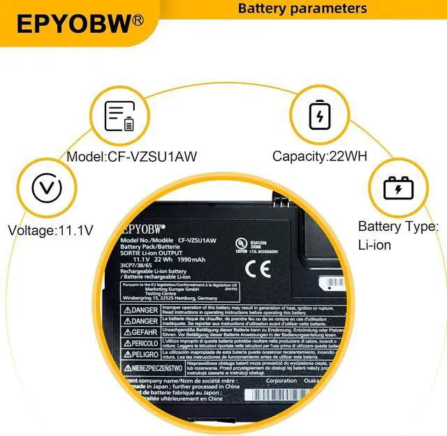 Alt view image 3 of 6 - CF-VZSU1AW Laptop Battery 22Wh Compatible with Panasonic Toughbook CF-33 CF-33AEHFATG CF-33AEHFZTG CF-33AEHFZTN CF-33AEHGATG CF-33AEQGATG CF-33LEHFAT3 Series CF-VZSU1AR CF-VZSU1AJS