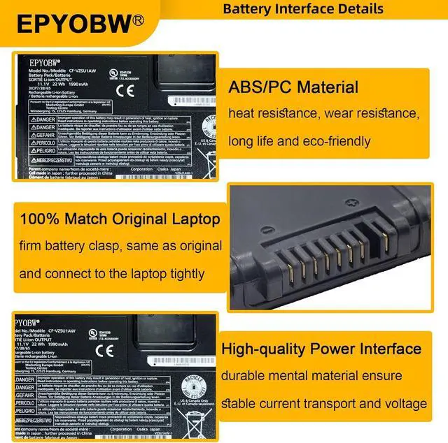 Alt view image 4 of 6 - CF-VZSU1AW Laptop Battery 22Wh Compatible with Panasonic Toughbook CF-33 CF-33AEHFATG CF-33AEHFZTG CF-33AEHFZTN CF-33AEHGATG CF-33AEQGATG CF-33LEHFAT3 Series CF-VZSU1AR CF-VZSU1AJS