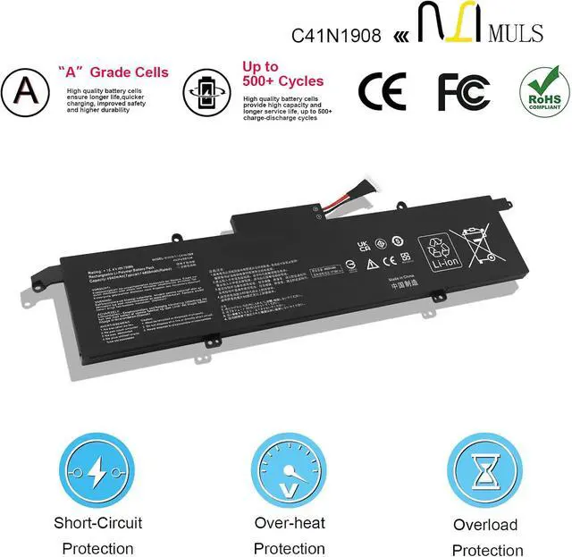 Alt view image 4 of 7 - MULS 76Wh C41N1908 Laptop Battery for Asus ROG Zephyrus G14 GA401 GA401II